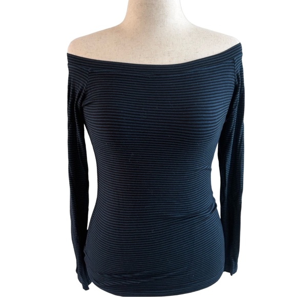 Hard Tail Tops - Hard Tail | Black & Blue Striped off the shoulder tee | sz Med | Very Good cond